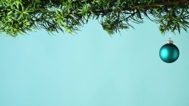 Çok renkli takıları olan bir Noel ağacı dalı. Hareketi durdur