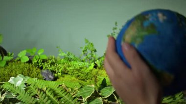 Küçük Dünya gezegenli bitkilerle dolu eller