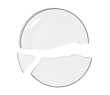 Beyaz zemin üzerinde kırık seramik plaka