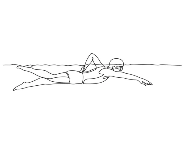 Continuous Line Young Male Swimming Vector One Line Draw Graphic — Stok Vektör