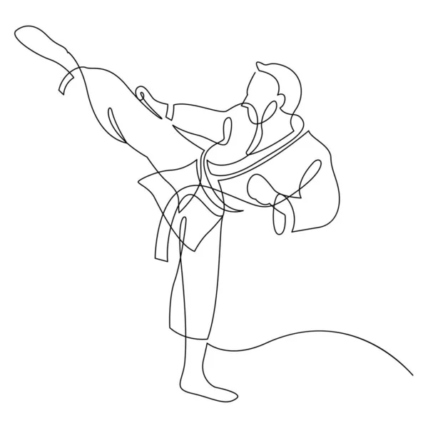 Continuous Line Karate Player Vector One Single Line Drawing Young — Διανυσματικό Αρχείο