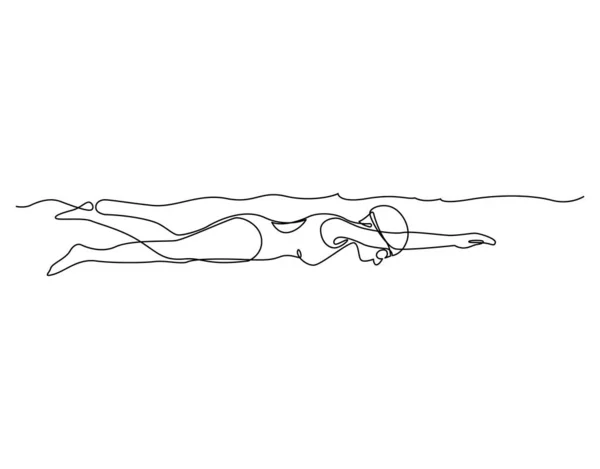 Continuous One Line Swimmer Girl Vector One Line Draw Graphic — Stok Vektör