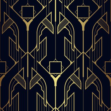 Vektör modern geometrik fayans deseni. Altın şekilli lacivert bir lüks. Soyut sanat deco dikişsiz arkaplan.