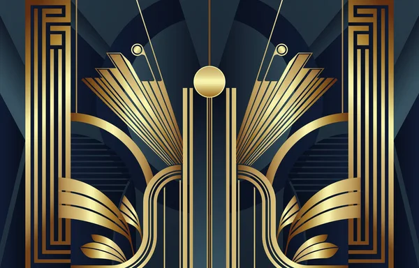 Abstraktní Luxusní Zlatý Art Deco Styl Pozadí Ilustrační Geometrické Prvky — Stockový vektor