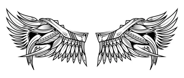 概要入れ墨の翼 ベクトルイラスト孤立したグラフィックスタイルタトゥーのためのスケッチ ヒップスターTシャツのデザイン ヴィンテージスタイルのポスター — ストックベクタ