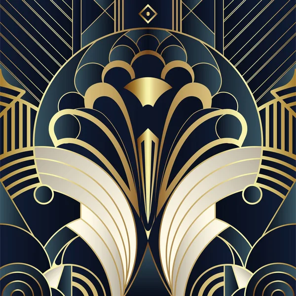 Vektor Moderna Geometriska Plattor Mönster Lyx Mörkblå Med Guldform Abstrakt Royaltyfria illustrationer