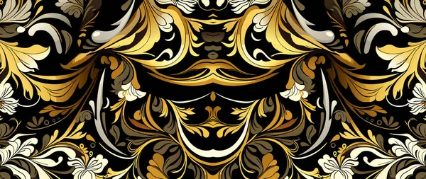 Абстрактный Барокко Черный Золотой Цветочный Фон Текстура Печати Ткани Дизайн — стоковый вектор