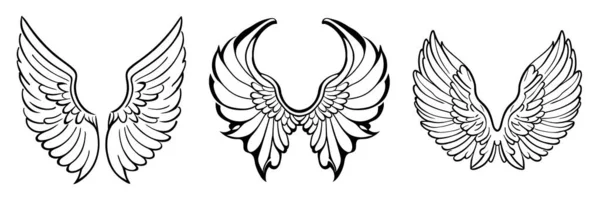 Sada Ručně Kreslených Ptáčků Nebo Andělských Křídel Soustředěná Čmáraničí Křídla Royalty Free Stock Vektory