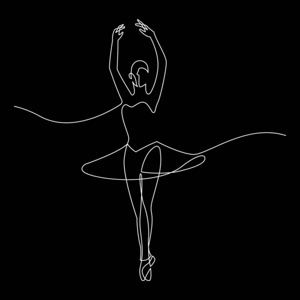 Dessin Continu Lignes Blanches Ballet Femme Sur Fond Noir Concept — Image vectorielle