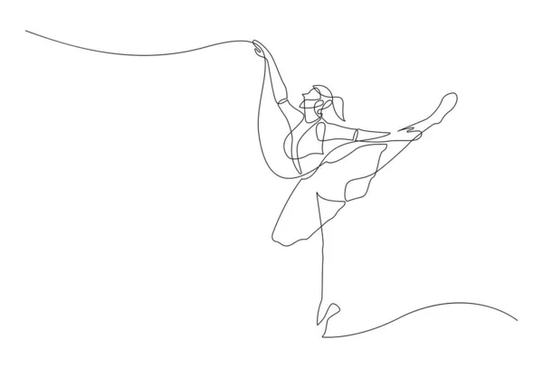 Dessin Trait Continu Danseur Ballet Féminin Concept Sport Danse Illustration — Image vectorielle