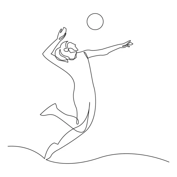 Continuous Line Volleyball Player Vector One Lines Draw Design Vector — ストックベクタ