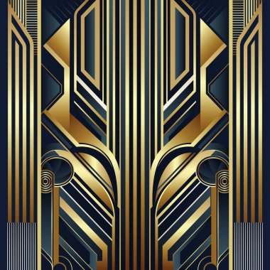 Vektör modern geometrik fayans deseni. Altın şekilli lacivert bir lüks. Soyut sanat deco dikişsiz arkaplan.