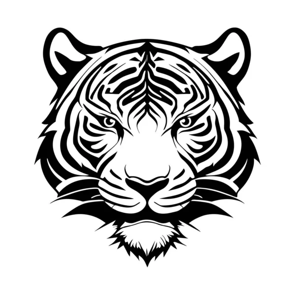 Tiger Hoofd Logo Vector Zwart Witte Tijgerkop Silhouet Tattoo Vector — Stockvector