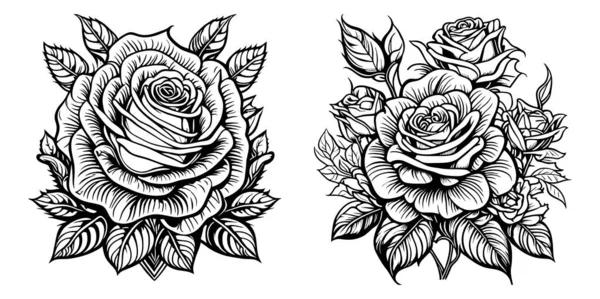 Tatuaje Rosas Flores Vector Símbolo Místico Estampado Boho Póster Camiseta — Archivo Imágenes Vectoriales