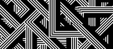 Siyah beyaz çizgili kusursuz soyut desenler. Vektör arkaplan, doku. Fütürist element, teknolojik tasarım.