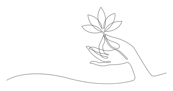 Kontinuerlig Linje Hand Buddha Håller Lotus Blomma Vektor Linje Rita Stockvektor
