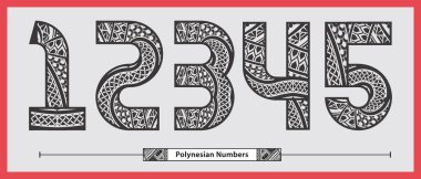 Polinezya Dövmesi etnik yazı tipi tarzında 1,2,3,4,5 kümeli vektör grafik numaraları