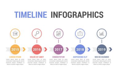 Timeline infographics with arrows with 5 steps, vector eps10 illustration