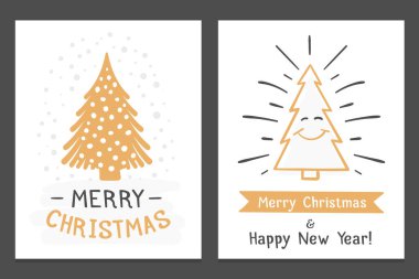 Two Christmas cards with hand drawn Christmas trees, vector eps10 illustration