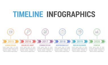 Timeline infographics with arrows with 6 steps, vector eps10 illustration