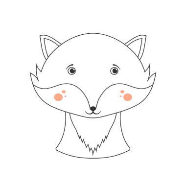 Cute fox face on white background, linear style, vector eps10 illustration