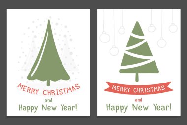 Christmas cards with hand drawn Christmas trees, vector eps10 illustration