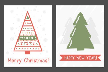 Christmas cards with hand drawn Christmas trees, vector eps10 illustration