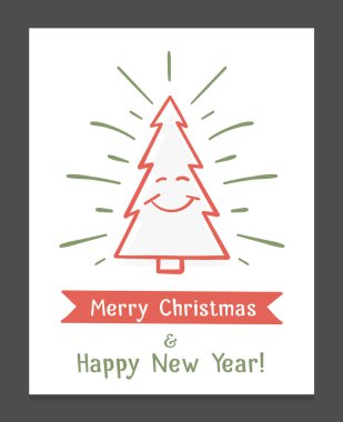 Christmas card with hand drawn Christmas tree, vector eps10 illustration
