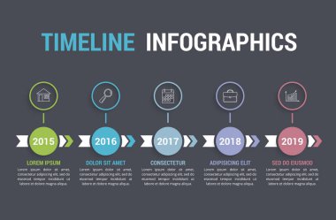 Timeline infographics with arrows with 5 steps, vector eps10 illustration