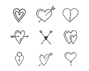 Set of hand drawn hearts for Valentine's day, wedding and other events, vector eps10 illustration