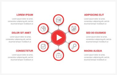 Video channel circle infographics with six elements, vector eps10 illustration