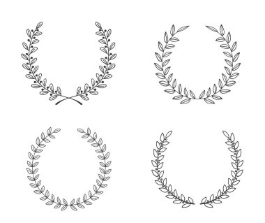 Dört el çizilmiş defne çelengi, vektör eps10 illüstrasyon