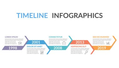 Oklu zaman çizelgesi bilgi şablonu, iş akışı veya süreç diyagramı, vektör eps10 illüstrasyon