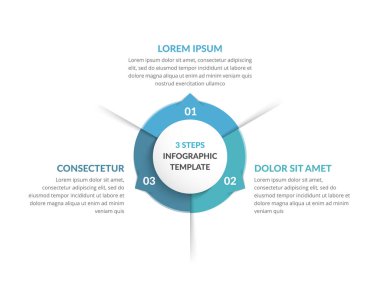 Üç adım ya da seçenekli çember bilgi şablonu, işlem şeması, vektör eps10 illüstrasyonu