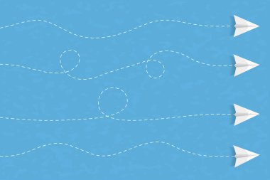 Four paper airplanes with different paths, vector eps10 illustration