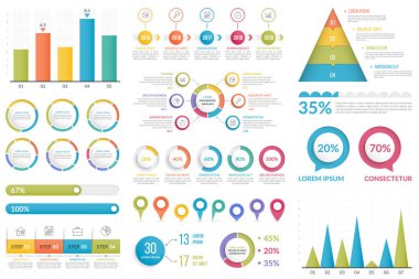 Set of infographic elements - bar chart, pyramid chart, circle diagram, timeline, steps and options, vector eps10 illustration
