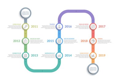 Vertical timeline with icons, 9 elements, infographic template for web, business, presentations, vector eps10 illustration
