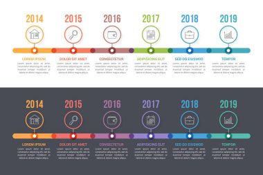 Two timeline templates with colorful circles, workflow or process diagram, vector eps10 illustration