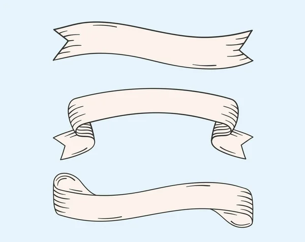 Three Vintage Handdrawn Ribbon Banners Vector Eps10 Illustration — Image vectorielle