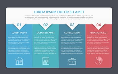 Infographic template with 4 elements for text and icons, can be used for web design, workflow layout, process chart, report, company milestones, vector eps10 illustration