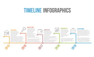 Yatay zaman çizelgesi bilgi şablonu, iş akışı veya süreç diyagramı, vektör eps10 illüstrasyon