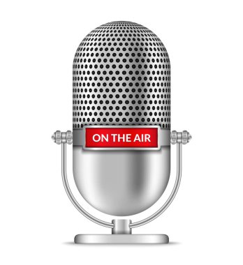 Retro microphone with phrase 'on the air', white background, vector eps10 illustration