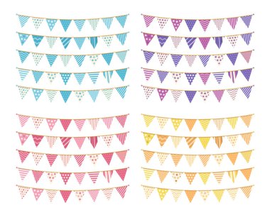 Bunting, different colors - blue, pink, yellow and purple, vector eps10 illustration