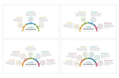 Four infographic templates for web, business, reports, presentations, 3, 4, 5 and 6 steps or options, vector eps10 illustration