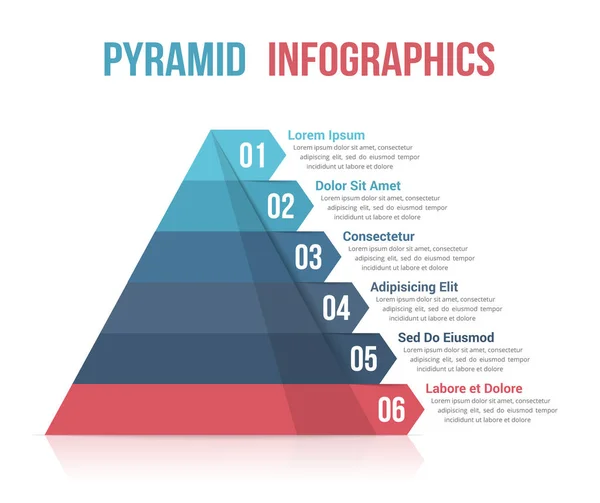 Pyramid Six Segments Infographic Template Web Business Reports Presentations Etc — Vettoriale Stock