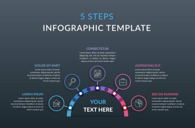5 elementle işlem diyagramı, web, iş, raporlar, sunumlar için bilgi şablonu, vs, vektör eps10 illüstrasyon