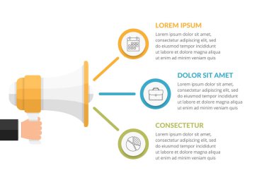 Web, iş, sunum, vektör eps10 illüstrasyonları için 3 öge, seçenek veya adım, süreç, iş akışı konsepti içeren bilgi şablonu