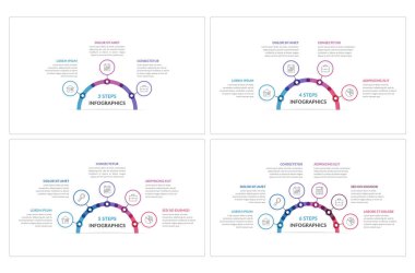 Four infographic templates for web, business, reports, presentations, 3, 4, 5 and 6 steps or options, vector eps10 illustration