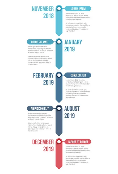 Vertical Timeline Template Five Arrows Infographic Template Web Business Presentations — 图库矢量图片