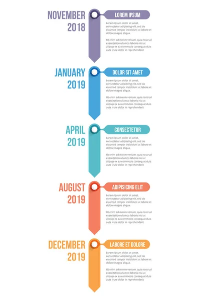 Vertical Timeline Template Five Arrows Infographic Template Web Business Presentations — 图库矢量图片